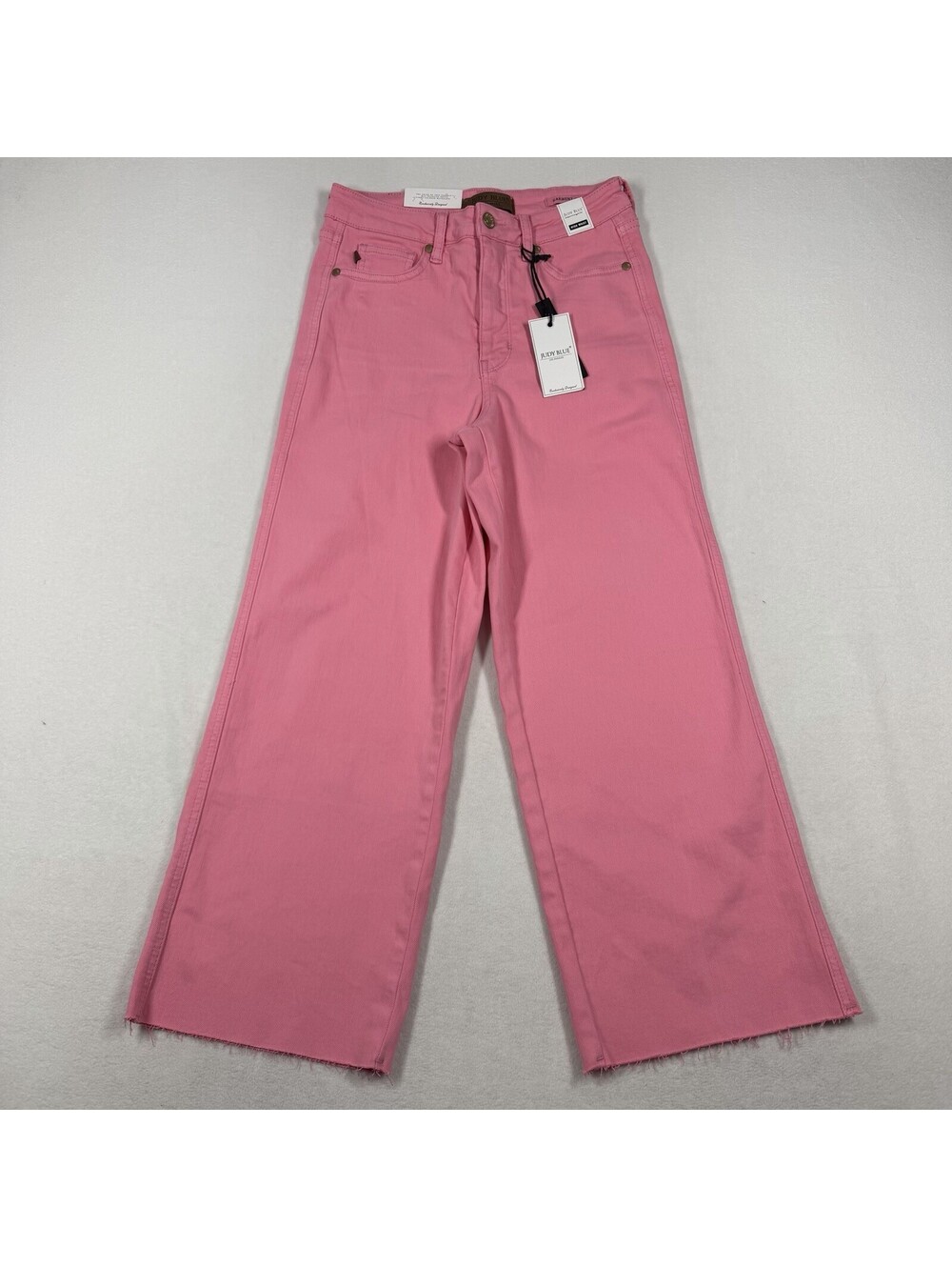 Judy Blue Pink High Waist Wide Leg Cropped Jeans Distressed Raw Hem Sz 3/26 NWT